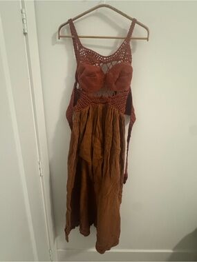 TACH Crochet Bodice Maxi Dress in Rust